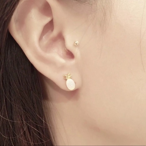 Dainty Opal Pineapple Gold Sterling Silver Studs - Picture 4 of 4